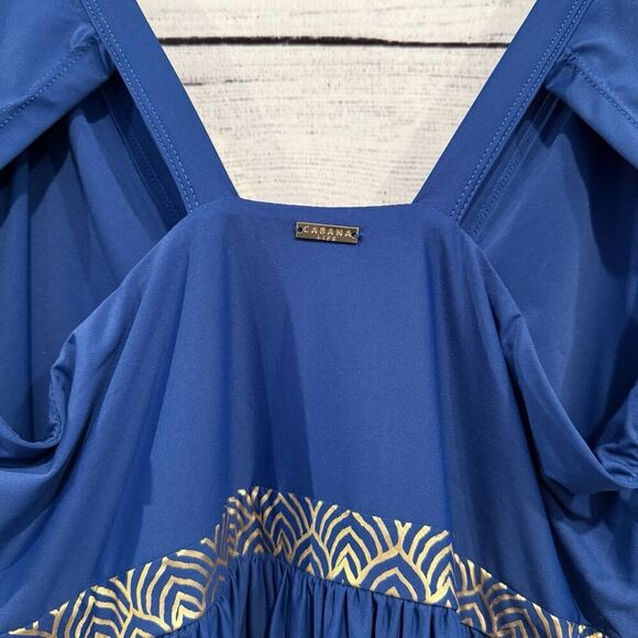 Cabana Life Blue Flutter Sleeve Maxi Dress Large Boho Resort Cover Up UPF 50+ - Picture 7 of 11